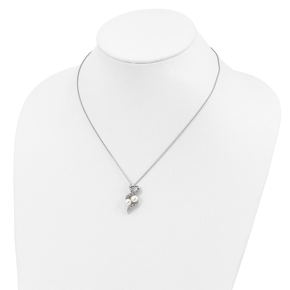 Sentimental Expressions Sterling Silver Rhodium-plated FWC Pearl CZ 2 P's in a Pod Motherhood Friendship 18in Necklace 18 Inches