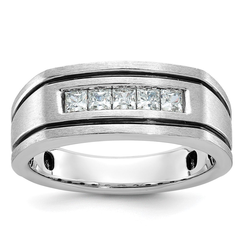 IBGoodman 14k White Gold Men's Polished Satin and Grooved Square 5-Stone Ring Mounting