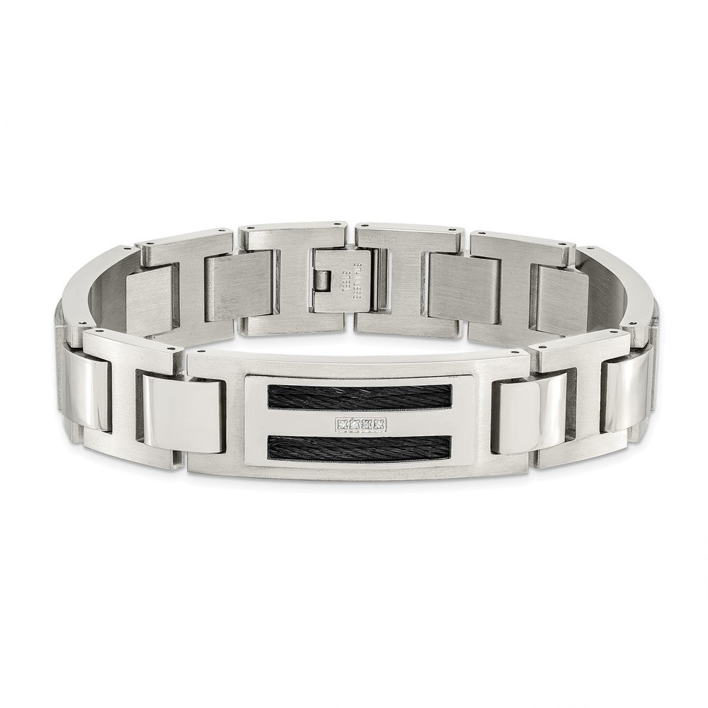 Stainless Steel Polished/Matte Black IP-plated 0.05ct tw. Diamond Bracelet 8.75 inches