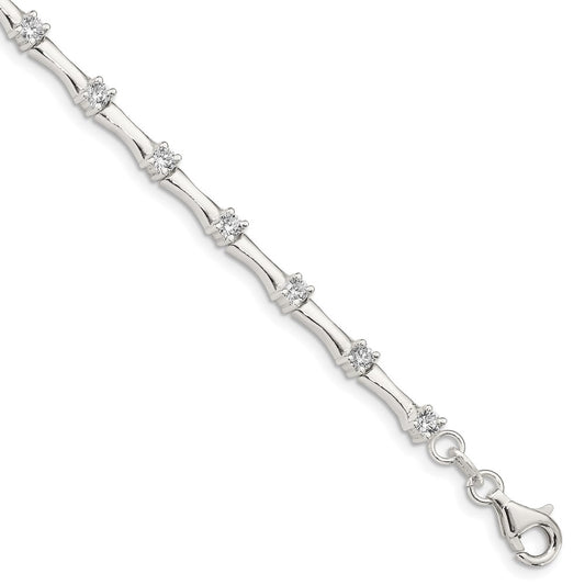 Sterling Silver CZ Fancy Polished Bracelet 7 inches