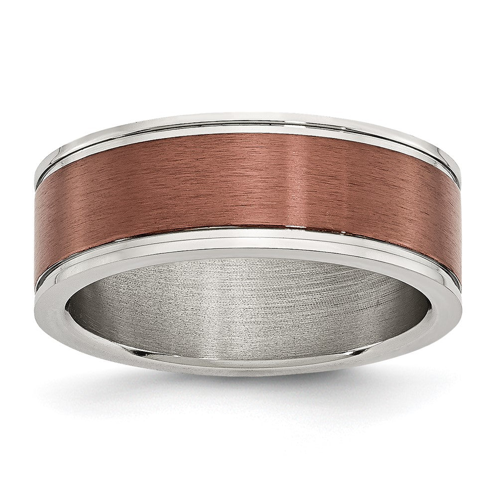 Stainless Steel Brushed and Polished Brown IP-plated 8mm Band Size - 9.5