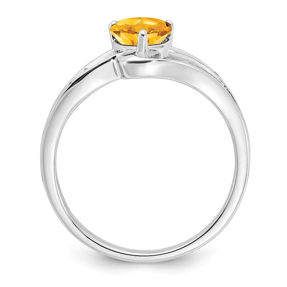 Sterling Silver Polished Heart Citrine and Diamond Ring