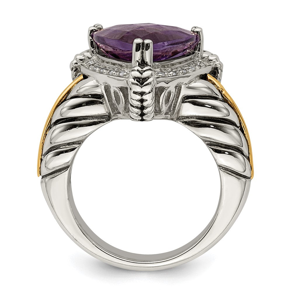 Shey Couture Sterling Silver with 14K Accent Antiqued Trillion Amethyst and Diamond Ring