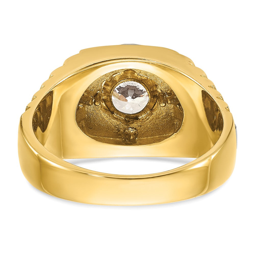 IBGoodman 14k Two Tone 1 carat Lab Grown Diamond VS/SI+ G+ Complete Polished Satin and Textured Men's Ring