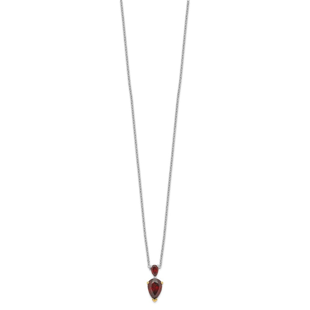 Brilliant Gemstones Sterling Silver with 14K Accent Rhodium-plated Garnet 18 Inch Necklace with 2 Inch Extender 18 Inches