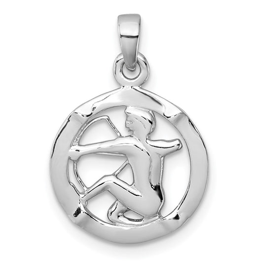 Sterling Silver Rhodium-plated Polished Reversible Sagittarius in Circle Zodiac Pendant