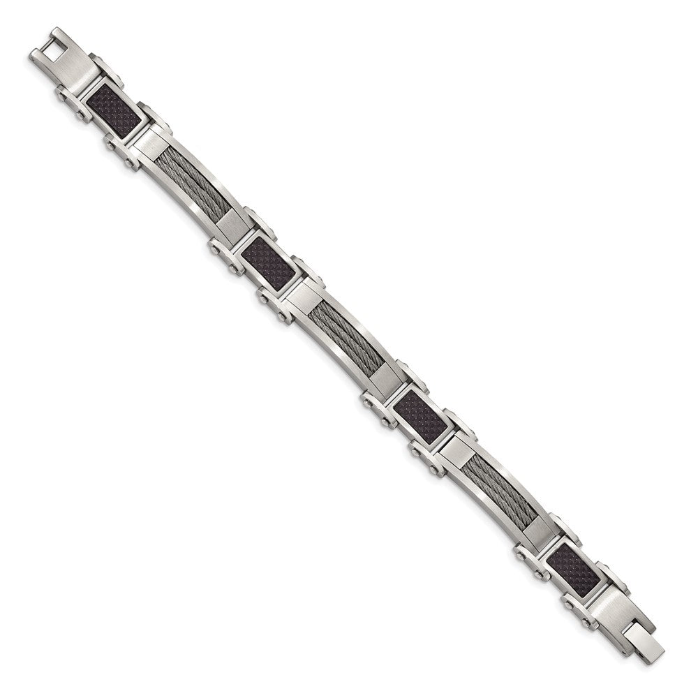 Stainless Steel 8.5in Polished with Black Carbon Fiber Inlay Bracelet 9 inches
