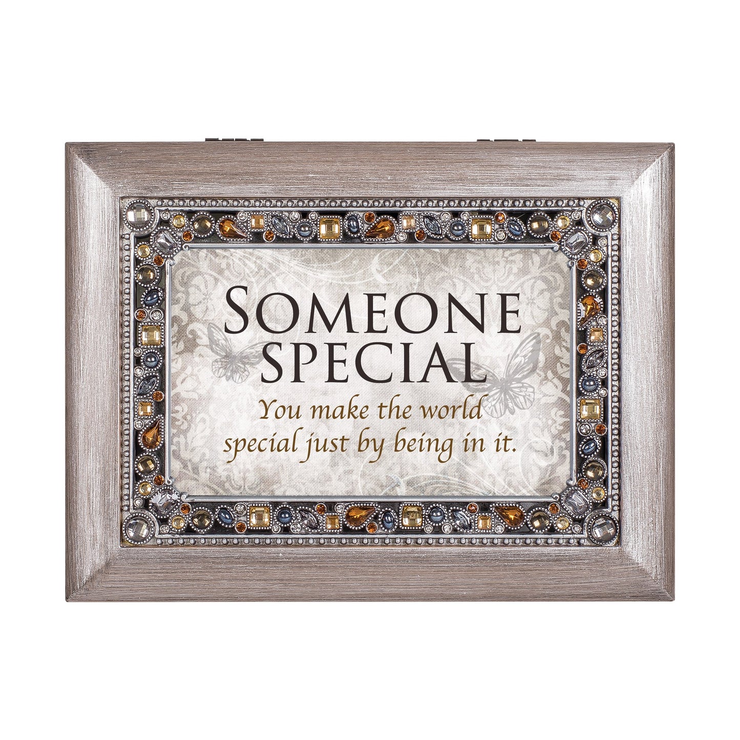 Jeweled Woodgrain Resin SOMEONE SPECIAL... Music Box (Plays Wonderful World) Q-GM18592