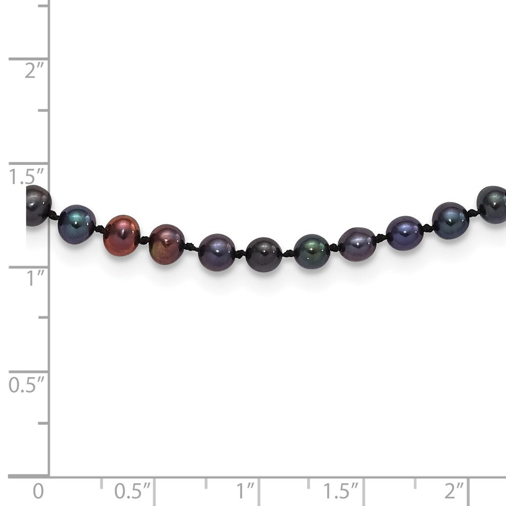 Sterling Silver Rhodium-plated 4-5mm Black Near-Round Freshwater Cultured Pearl 24 inch Necklace 24 Inches