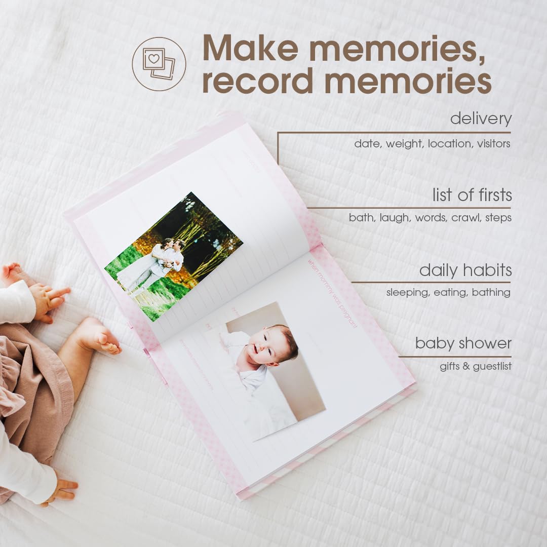 Pearhead Chevron Baby Book and Clean Touch Ink Pad, Pink