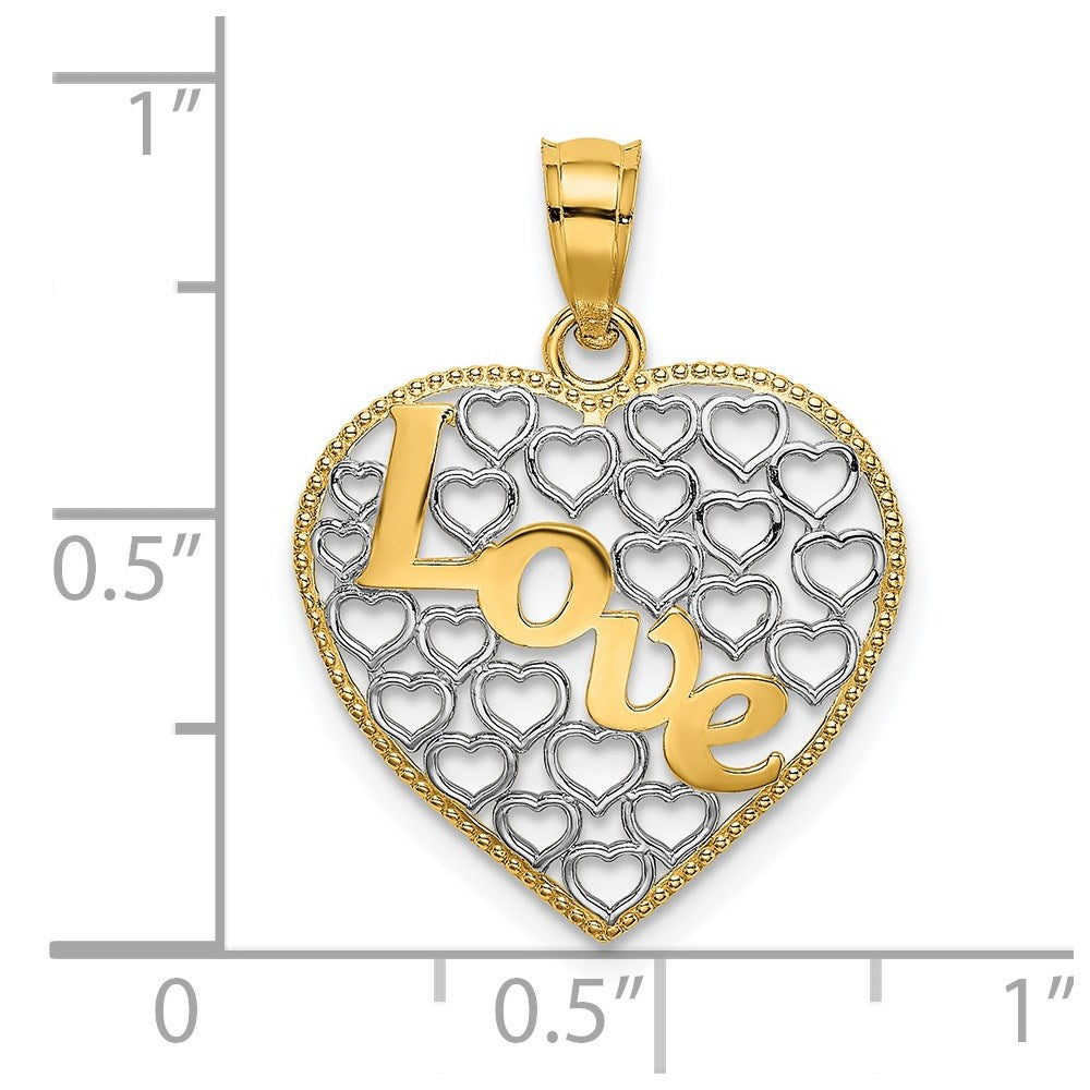 14k LOVE w/Rhodium Heart Charm