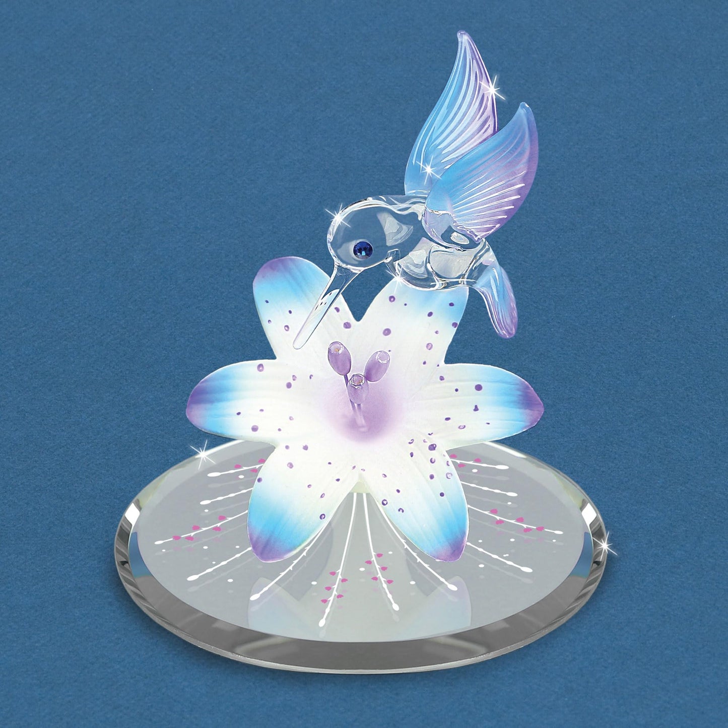 Blue Hummingbird and Blue Lily with Base Handcrafted Glass Figurine QGM21700