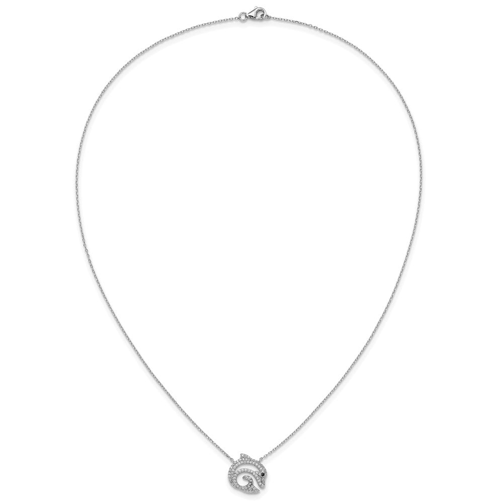 Cheryl M Sterling Silver Rhodium-plated Polished Black and White CZ Dolphin Necklace
