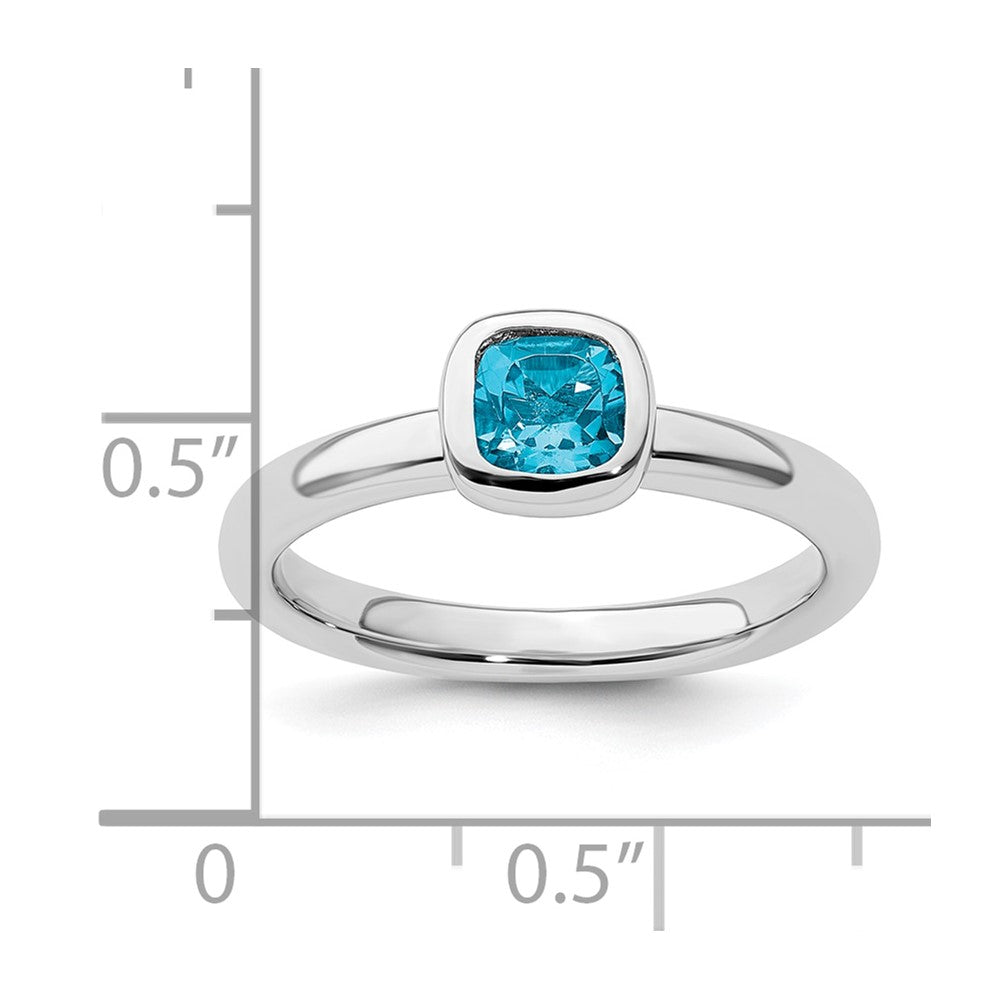 Sterling Silver Stackable Expressions Cushion Cut Blue Topaz Ring Size -8
