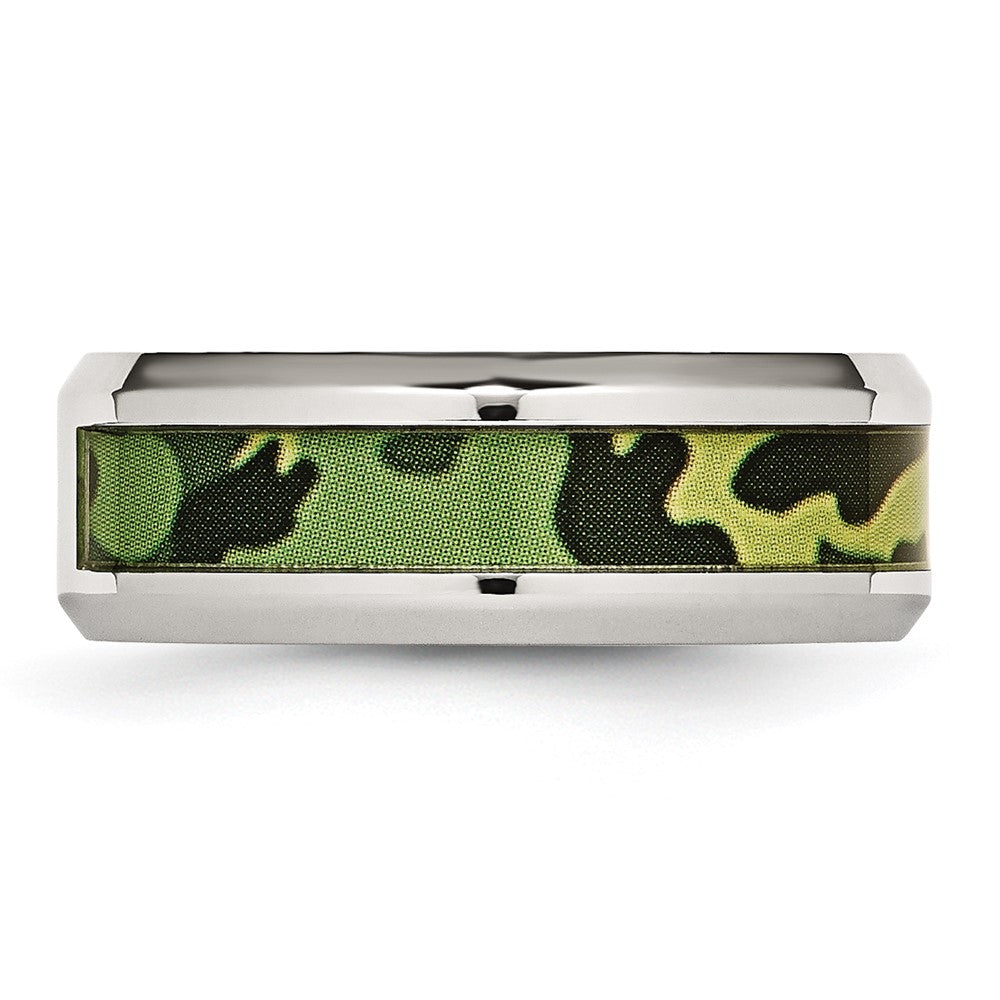 Stainless Steel Polished Camouflage .03ct Diamond 8mm Band Size - 10