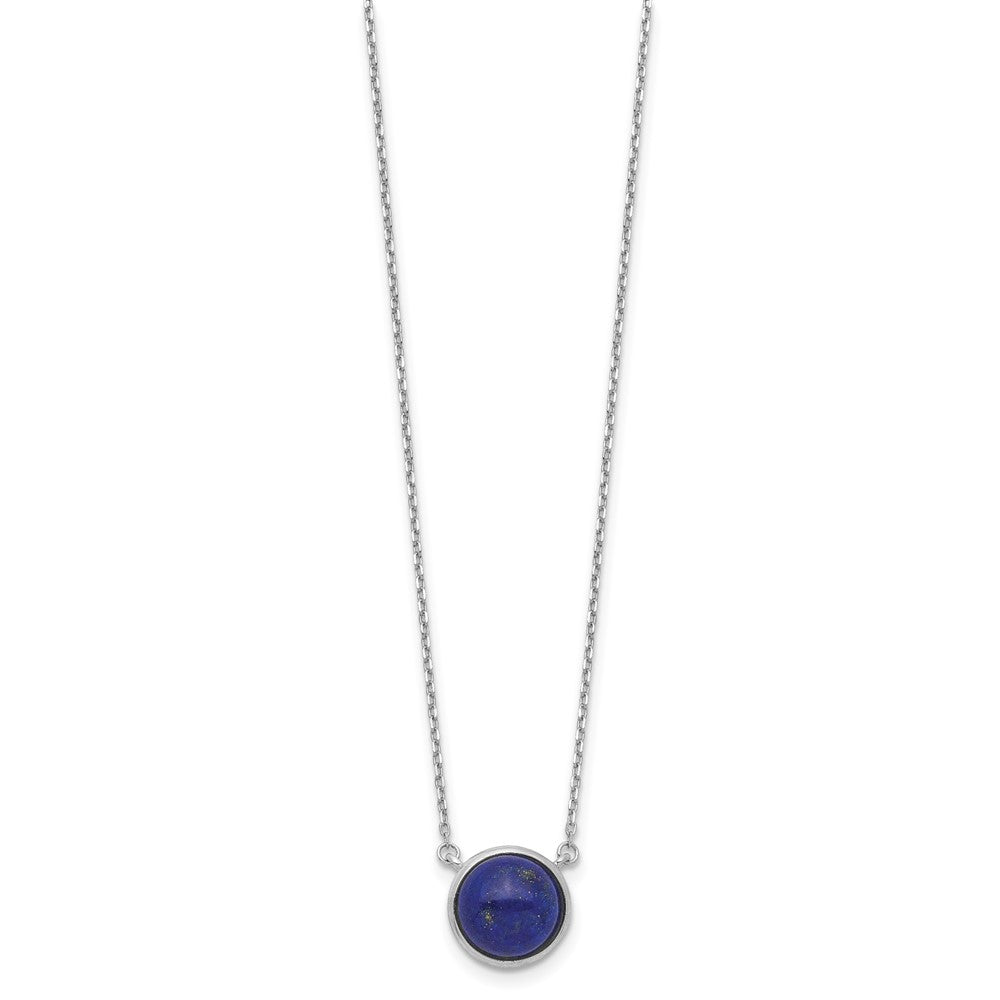 Sterling Silver Rhodium-plated Round Lapis Cabochon Necklace 17.5 Inches