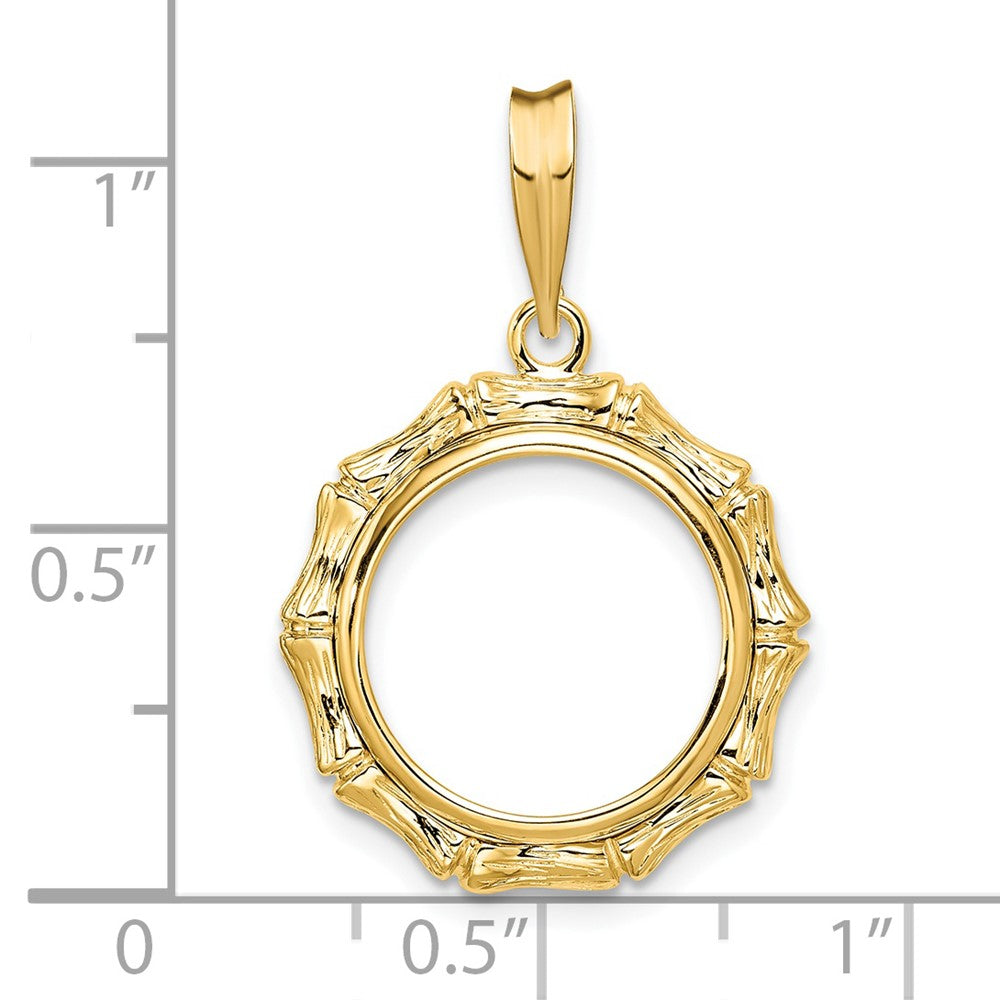 Wideband Distinguished Coin Jewelry 14k Polished and Textured Bamboo 14.0mm Prong Coin Bezel Pendant