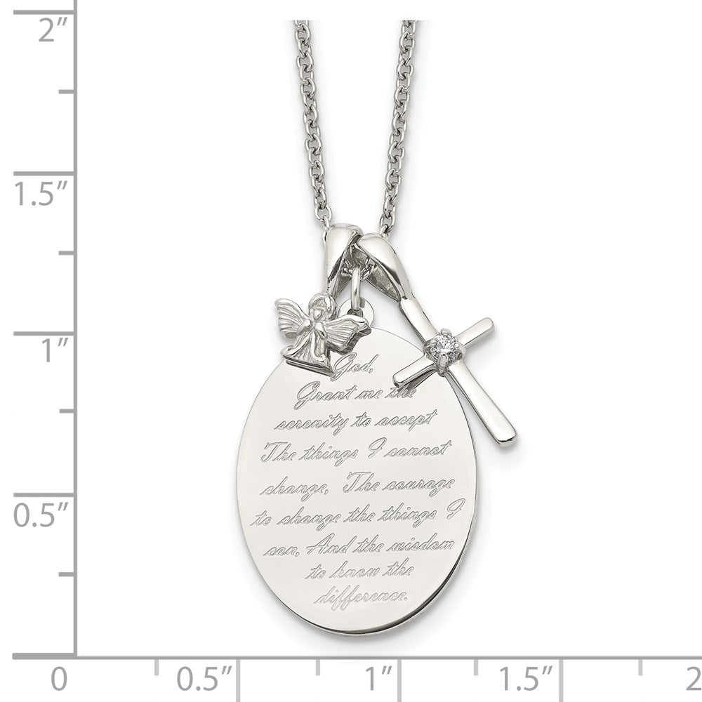 Stainless Steel Polished Serenity/French Prayer CZ Cross w/2in ext Necklace