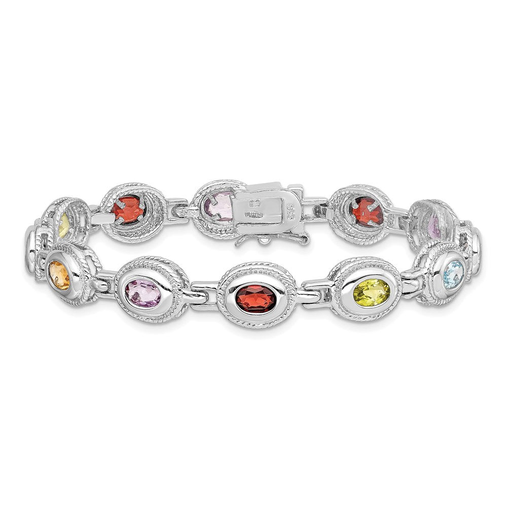 Sterling Silver Rhod-pltd 7inch Rainbow Multi-gemstone Bracelet 7 inches