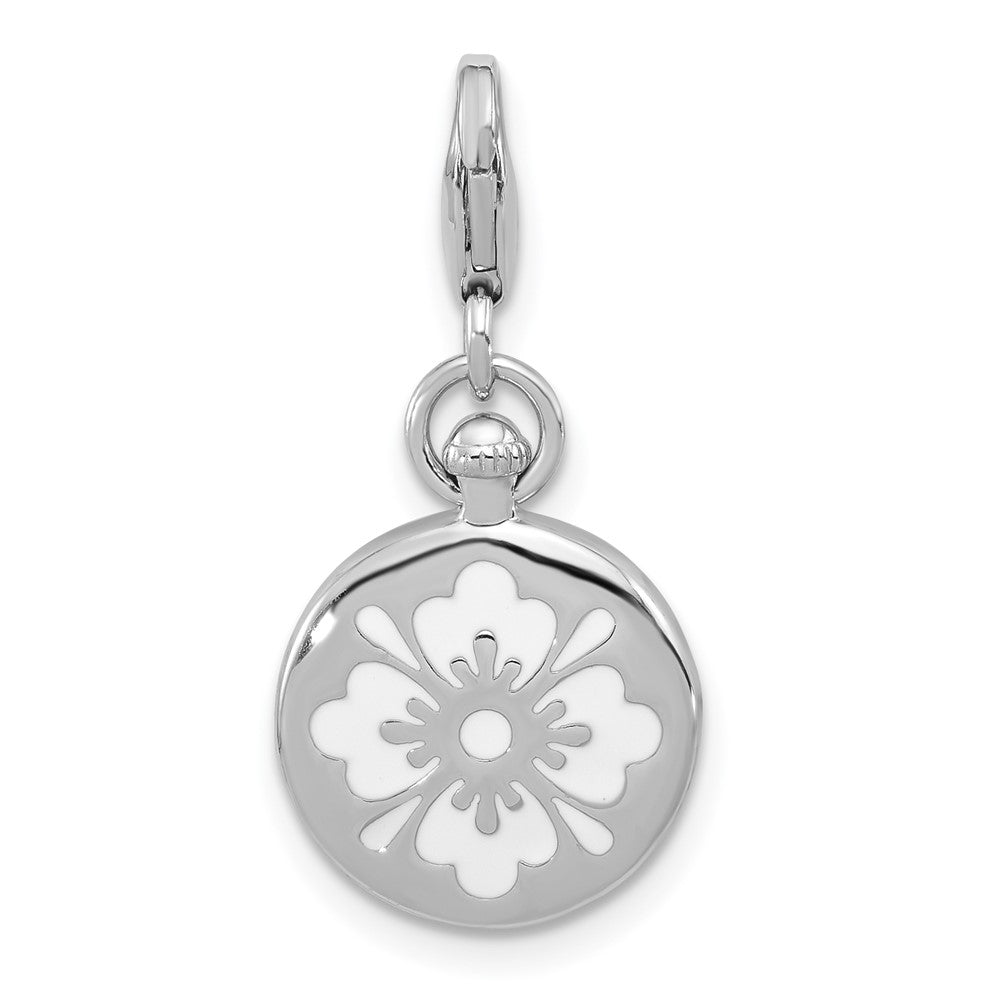 Amore La Vita Sterling Silver Rhodium-plated 3-D Reversible Black/Red and White Enameled Compass Charm with Fancy Lobster Clasp