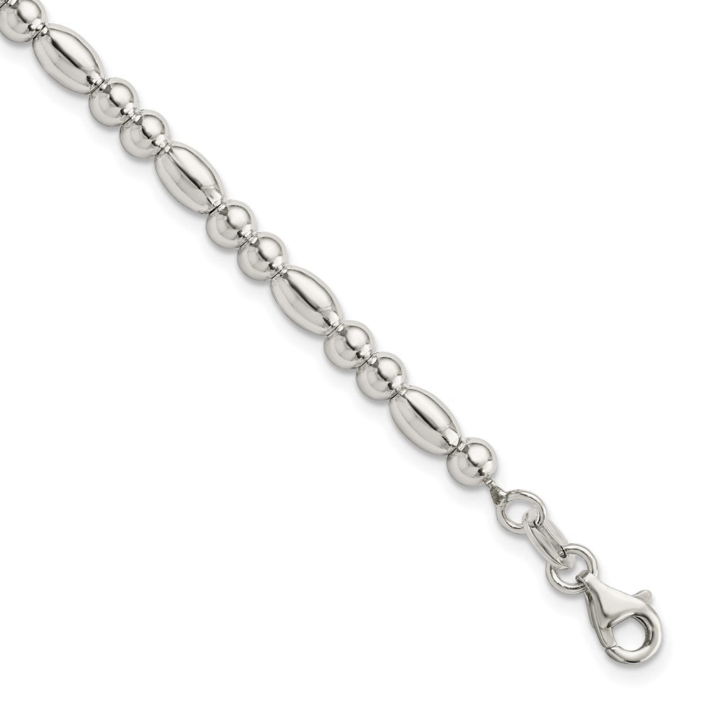 Sterling Silver Round and Oval Beaded Bracelet 7.5 inches