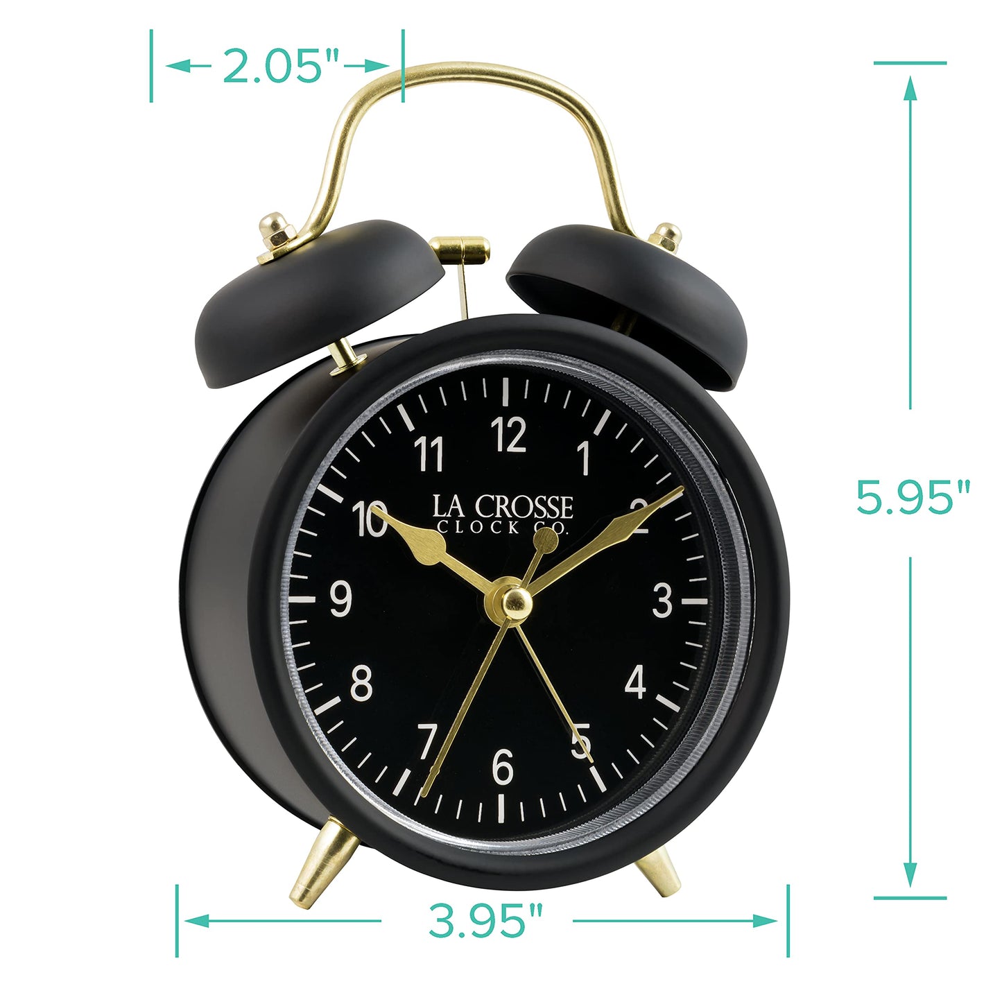 La Crosse Clock Black Twin Bell Quartz Analog Alarm Clock, 617-3314BG