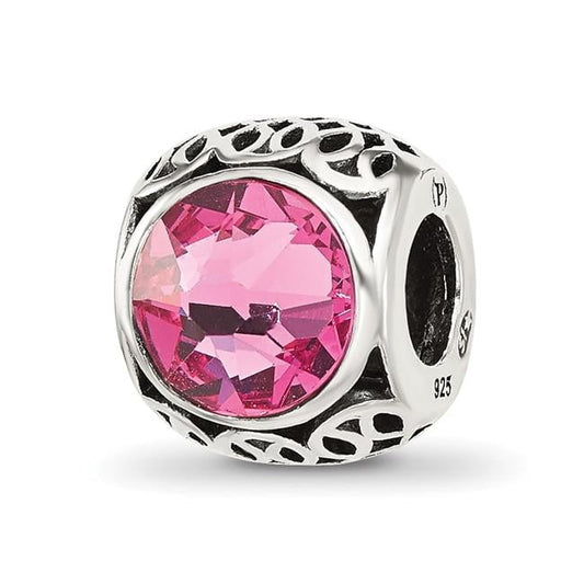 Sterling Silver Reflections Antiqued Pink Crystal Bead