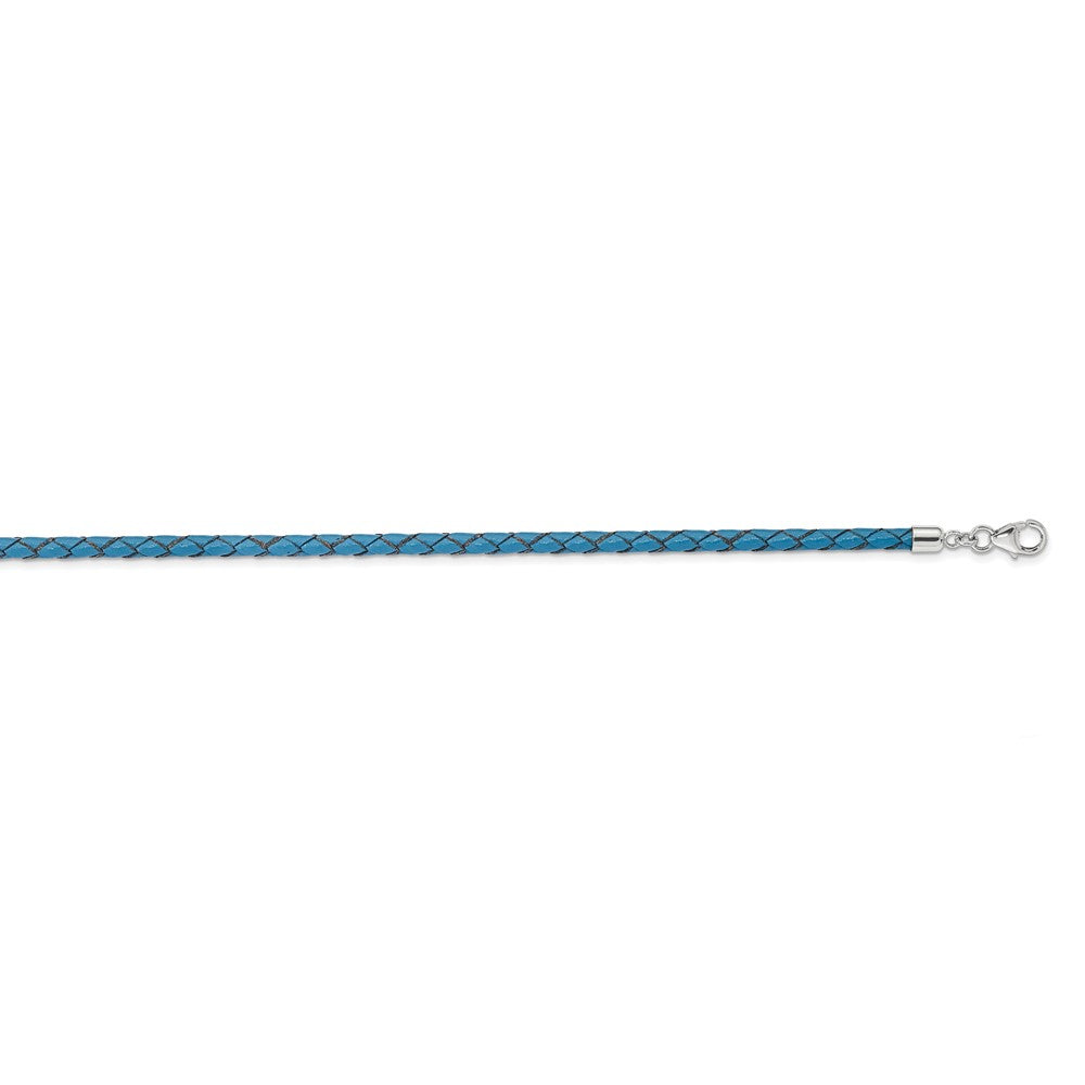 Sterling Silver Reflections Blue Leather Rhodium-plated 14 inch with a 2 inch extention Choker/Wrap Bracelet 14 inches