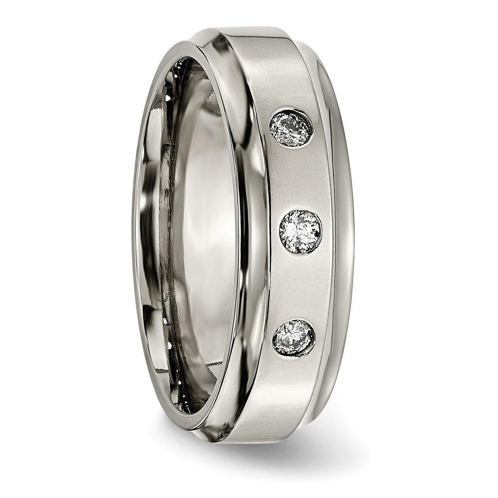 Titanium Polished 1/5ct. tw. Diamond Ridged Edge 7mm Band Size - 9.5