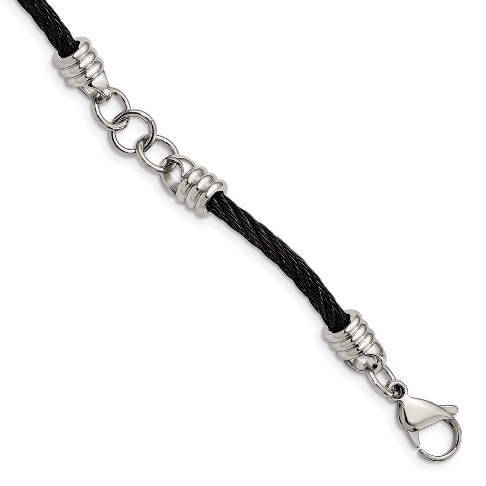 Stainless Steel Polished Black IP-plated Wire 9in Bracelet 9 inches