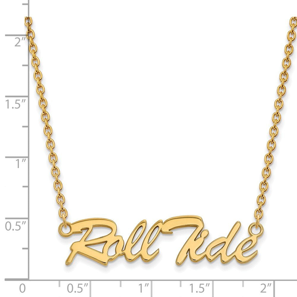 Sterling Silver Gold-plated LogoArt University of Alabama Roll Tide Script Large Pendant 18 inch Necklace Q-GP083UAL-18
