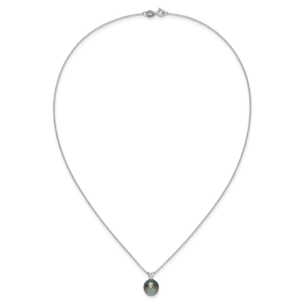 Sterling Silver Rhodium-plated 9-10mm Black Teardrop Tahitian Saltwater Cultured Pearl 17 inch Necklace 17 Inches
