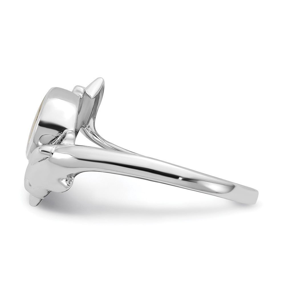 Sterling Silver Rhodium-plated Polished Oval Mother of Pearl and Dolphin Size 8 Ring