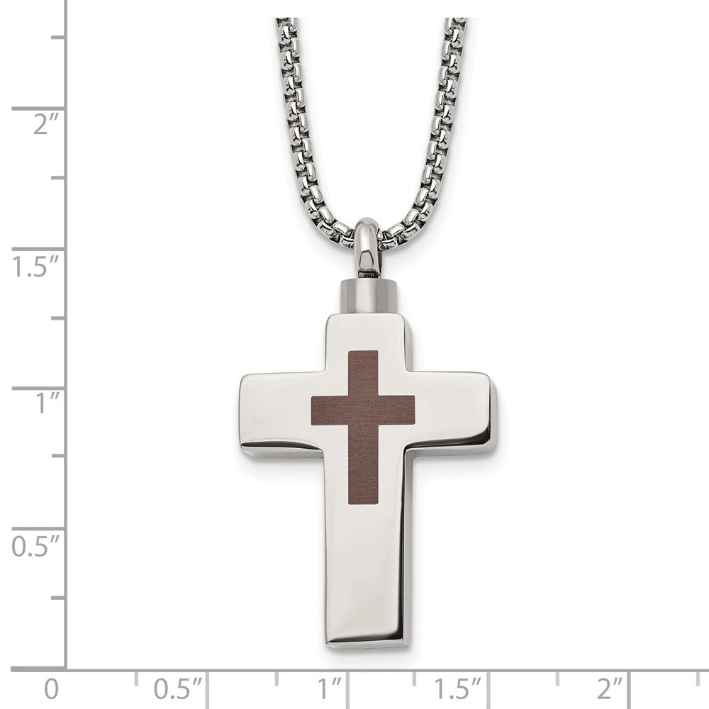 Stainless Steel Polished Lasered Cross Ash Holder 24in Necklace