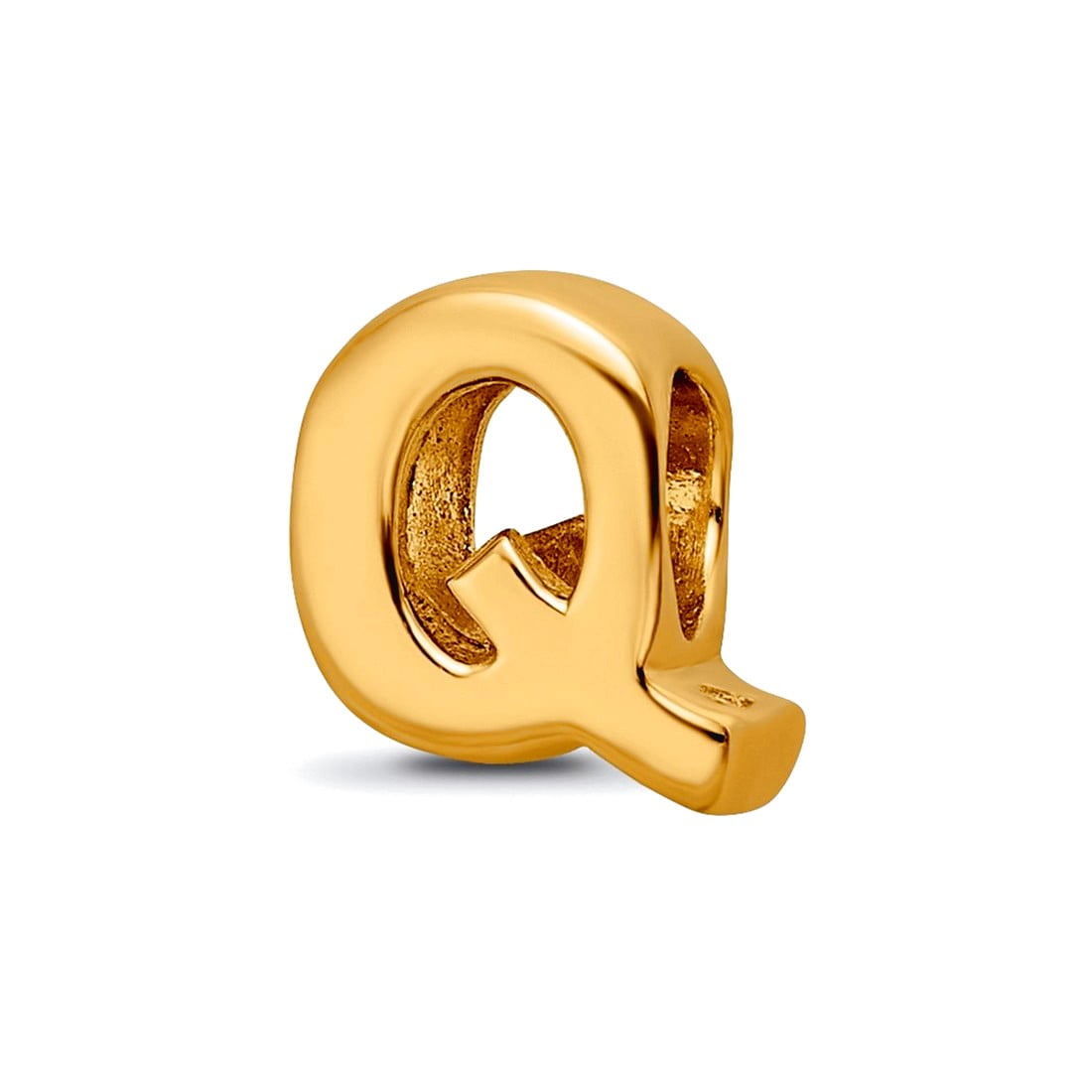 925 Sterling Silver Polished Gold Plated Reflections Letter Name Personalized Monogram Initial Q Bead Charm 8.18x9.09mm
