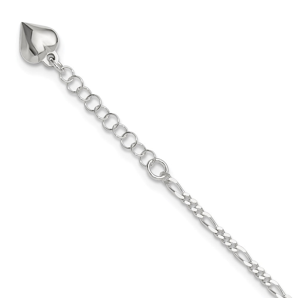 Sterling Silver Polished Heart 9in Plus 1in Ext. Anklet 9 inches
