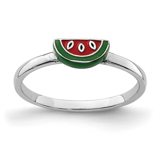 Sterling Silver Rhodium-plated Childs Enameled Watermelon Ring