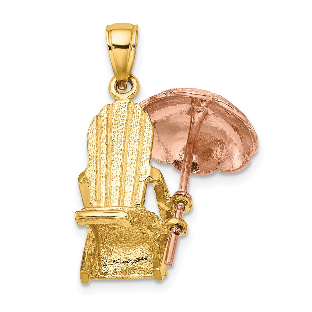 14K Rose and Yellow Gold 3-D Beach Chair w/Umbrella Charm