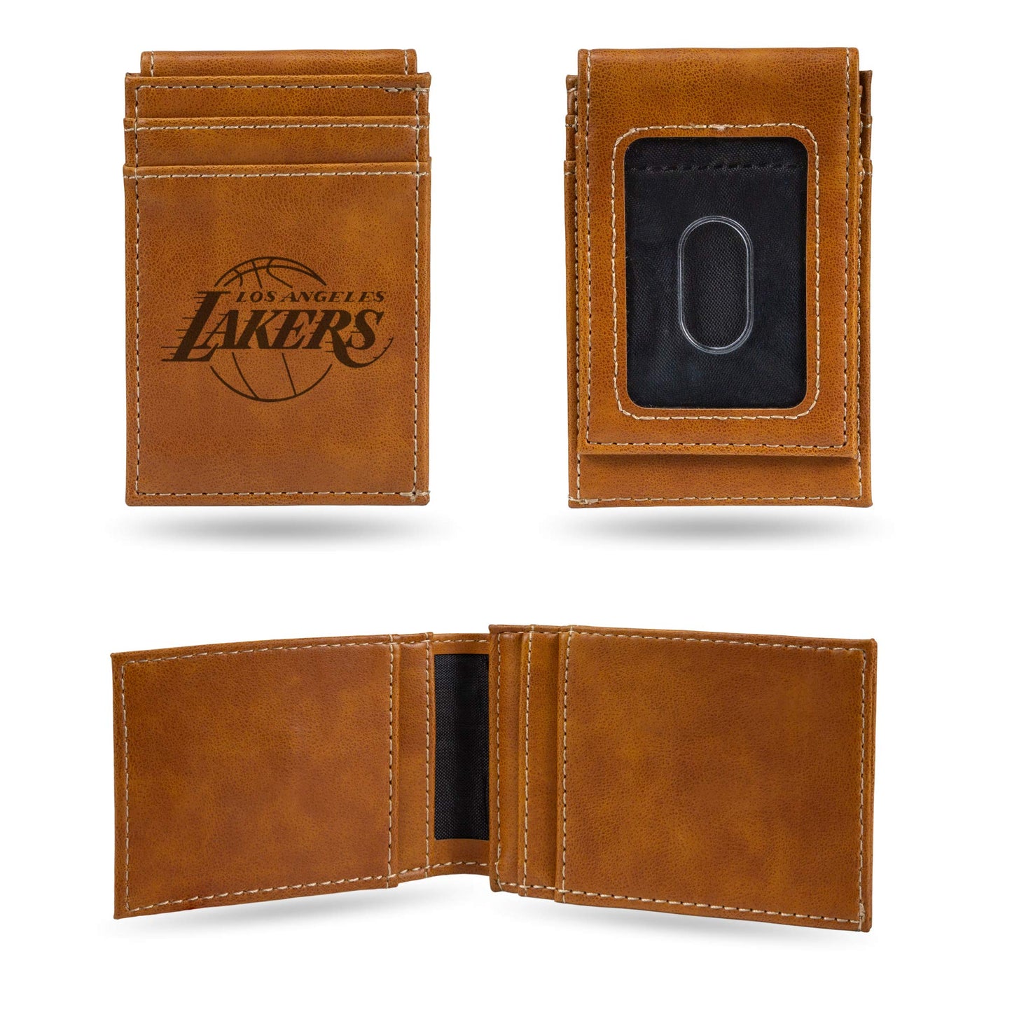 Lakers Laser Engraved Brown Front Pocket Wallet