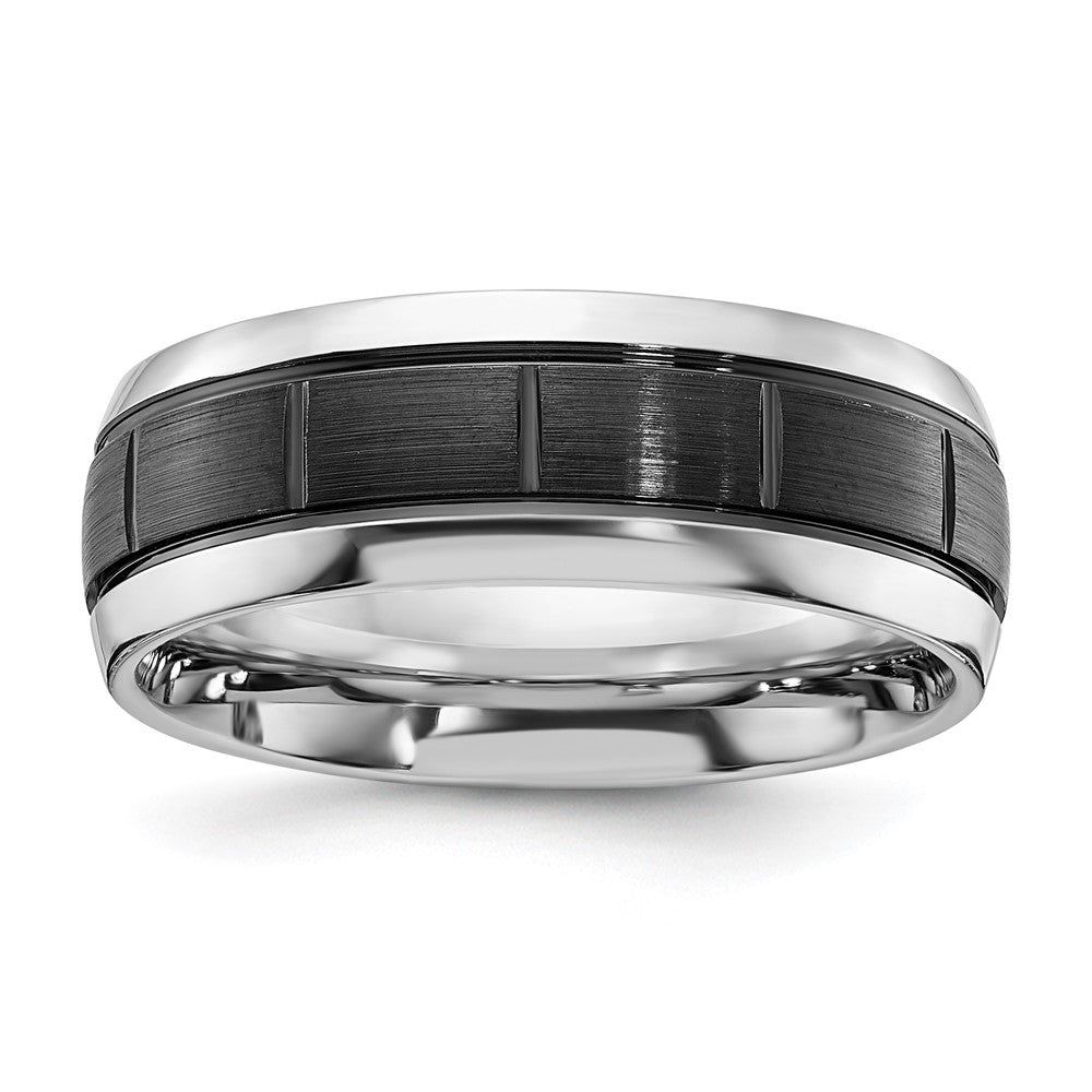 Cobalt Polished w/Brushed Black IP-plated Grooved Center 8mm Band Size - 12