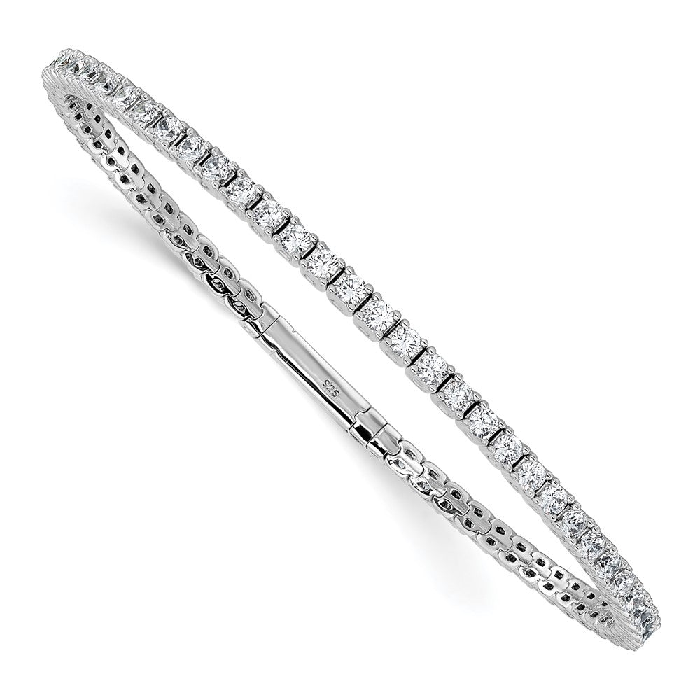 Sterling Silver Rhodium-plated CZ 8in Flexible Bangle Bracelet 8 inches