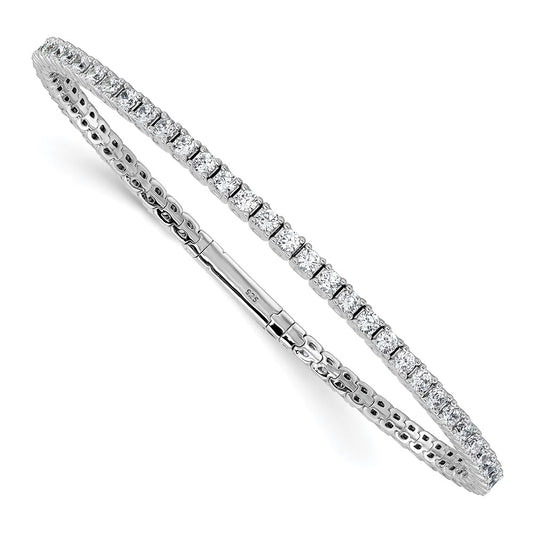 Sterling Silver Rhodium-plated CZ 8in Flexible Bangle Bracelet 8 inches