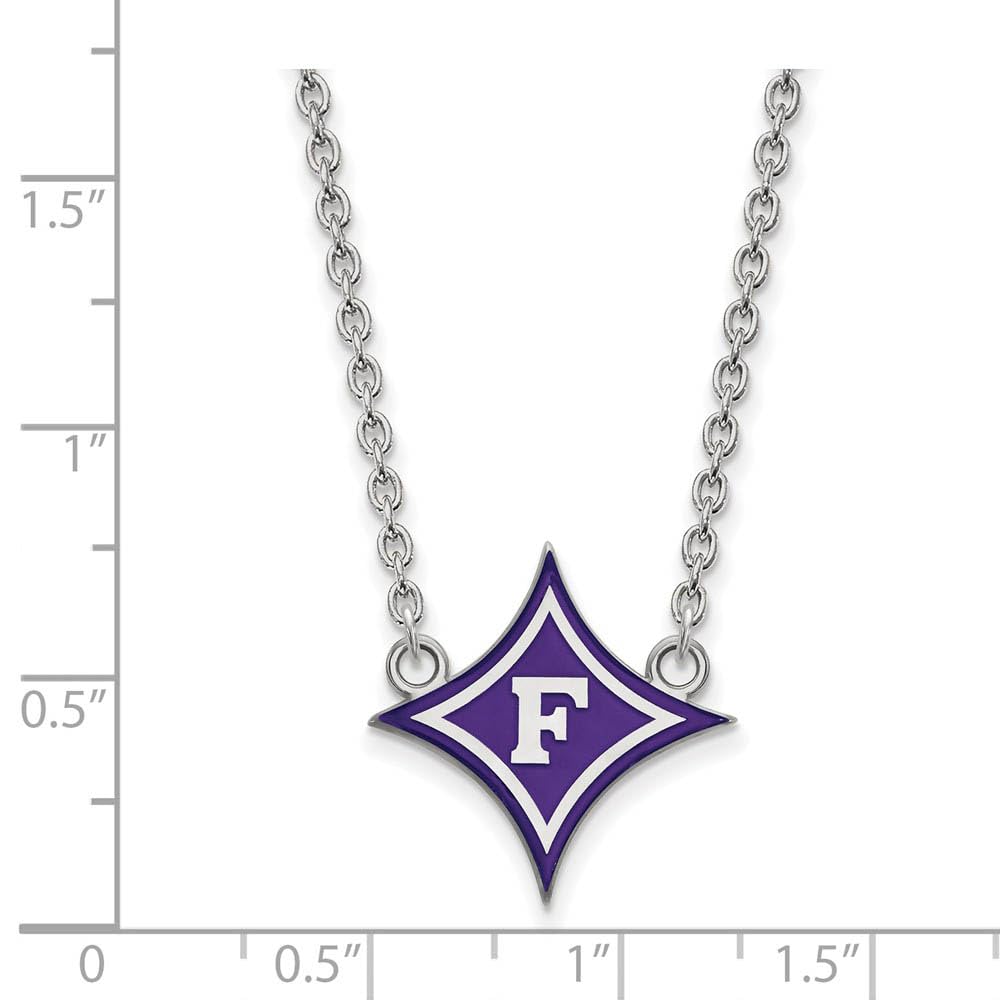 Sterling Silver Official Licensed Collegiate 18in Furman University (FU) Large Enamel Pendant w/Necklace