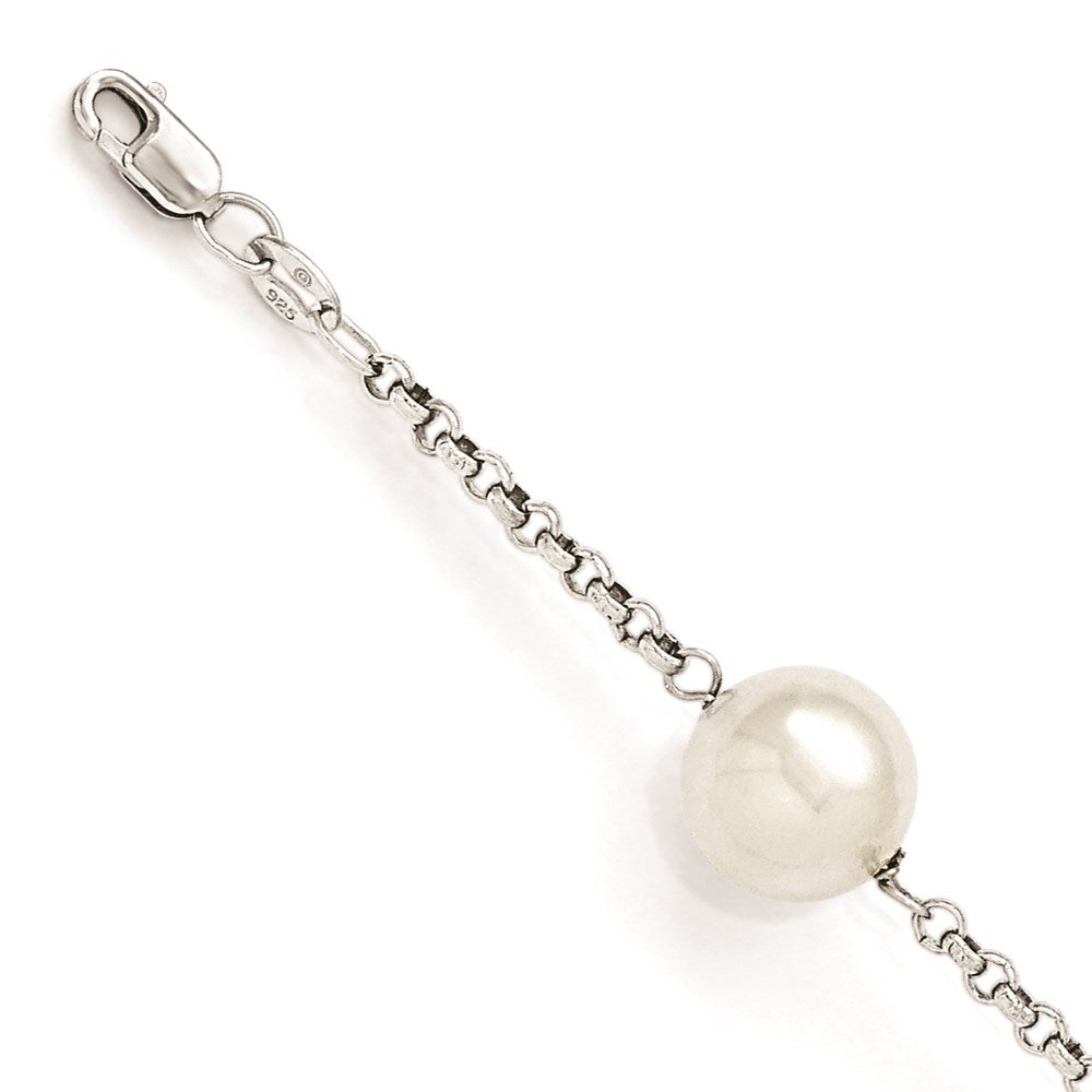 Majestik Sterling Silver Rhodium-plated 10-11mm White Imitation Shell Pearl Hand-knotted 4 Station Bracelet 7.5 inches