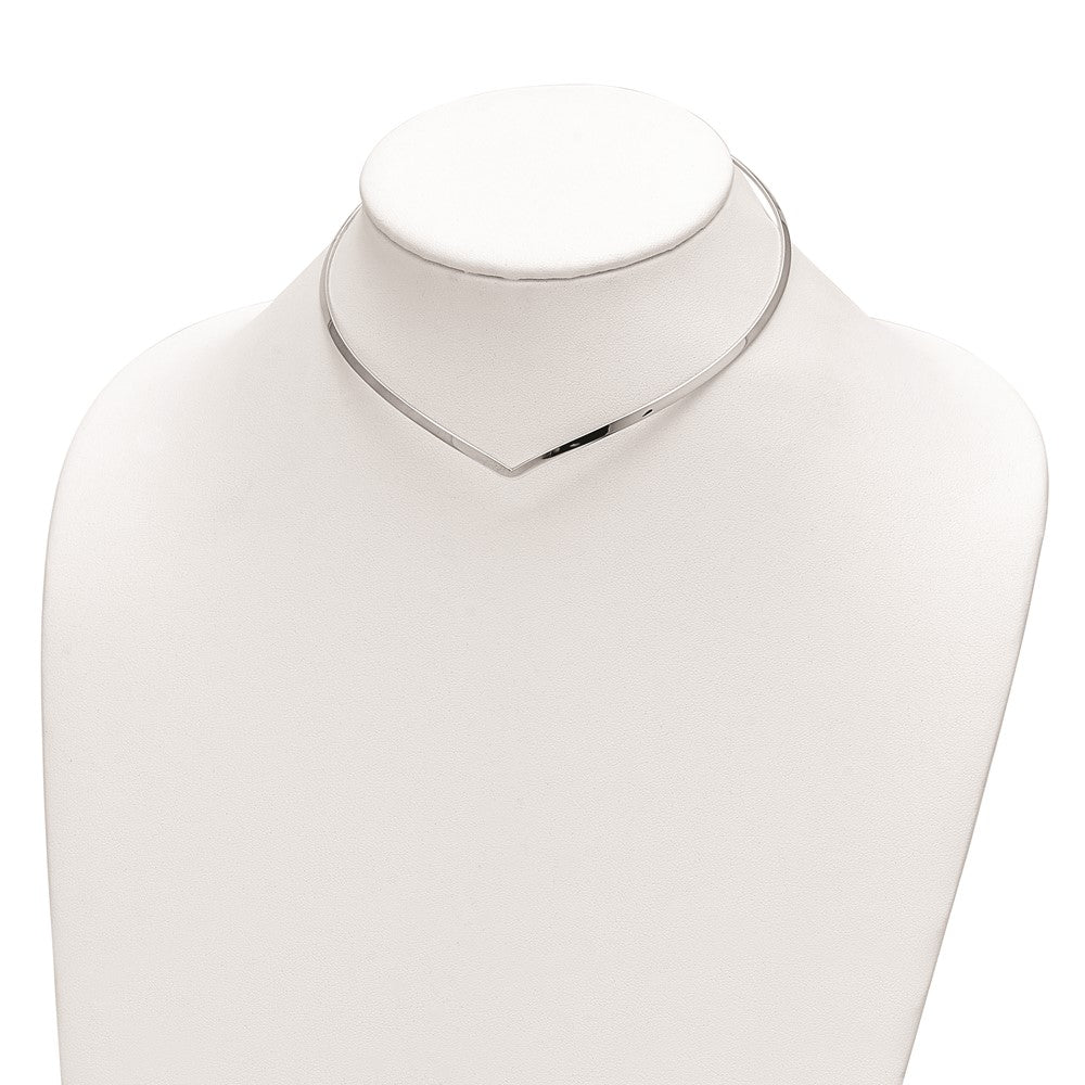 Sterling Silver Rhod. Polished V Cuff Necklace 13.5 Inches