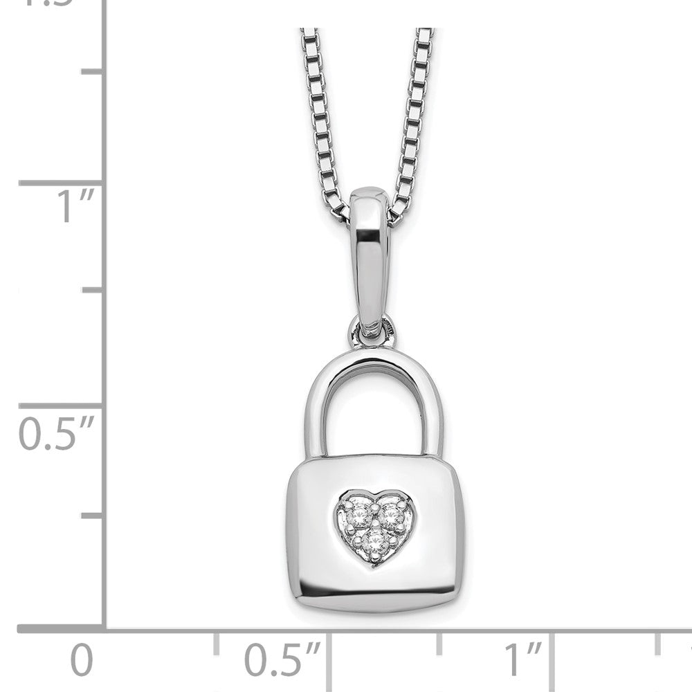 White Ice Sterling Silver Rhodium-plated 18 Inch Diamond Heart Lock Necklace with 2 Inch Extender 18 Inches