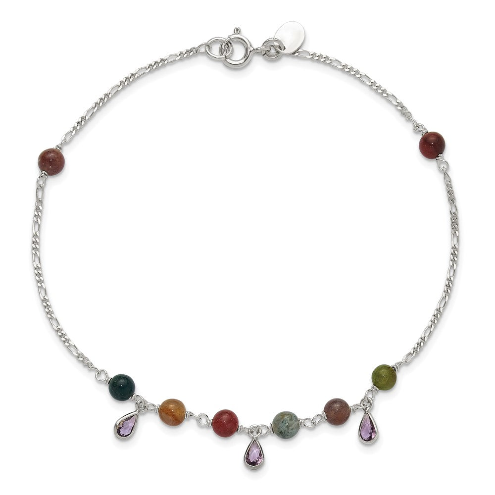 Sterling Silver Fancy Jasper Anklet Bracelet 9 inches