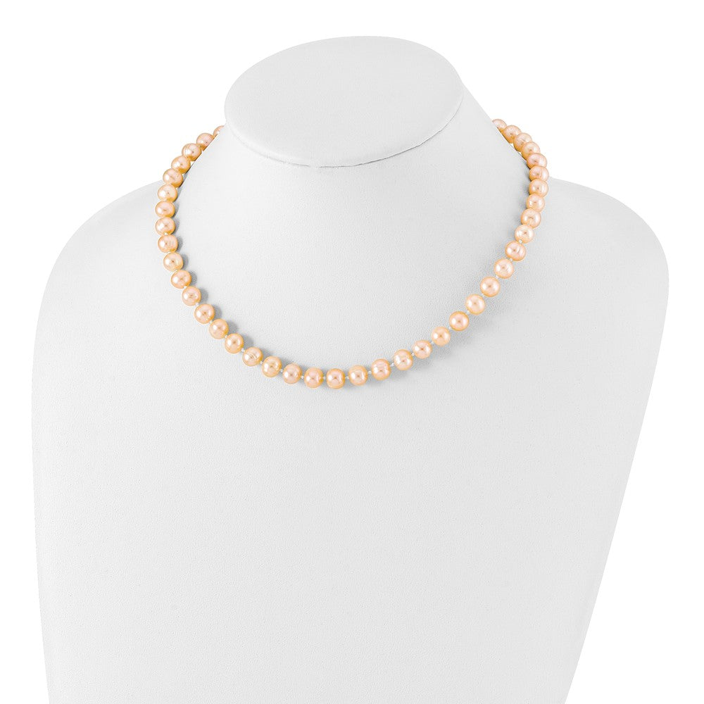 Sterling Silver Rhodium-plated 7-8mm Pink Near-Round Freshwater Cultured Pearl 16 inch Necklace 16 Inches