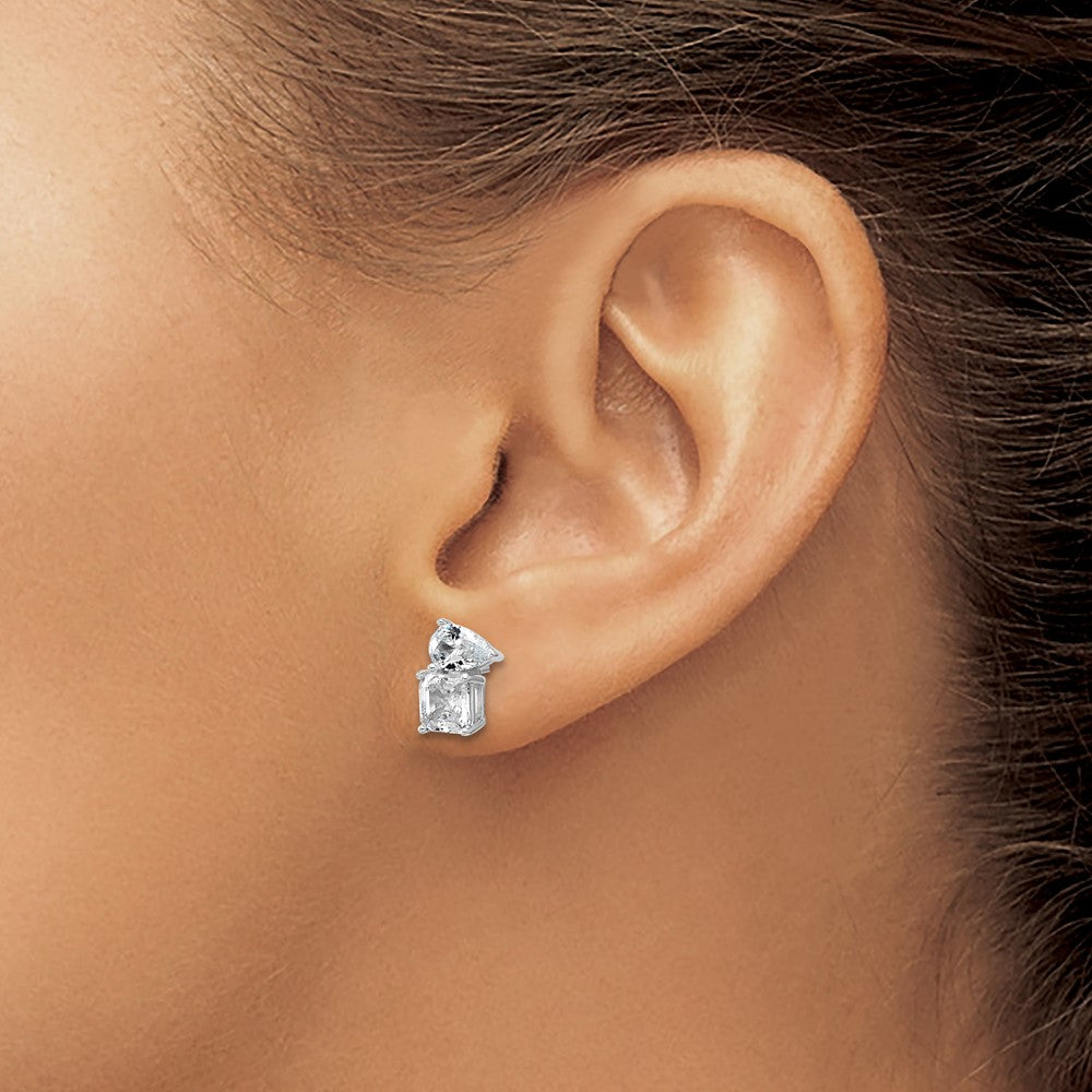 Cheryl M Sterling Silver Rhodium-plated Polished Pear and Square CZ Post Earrings