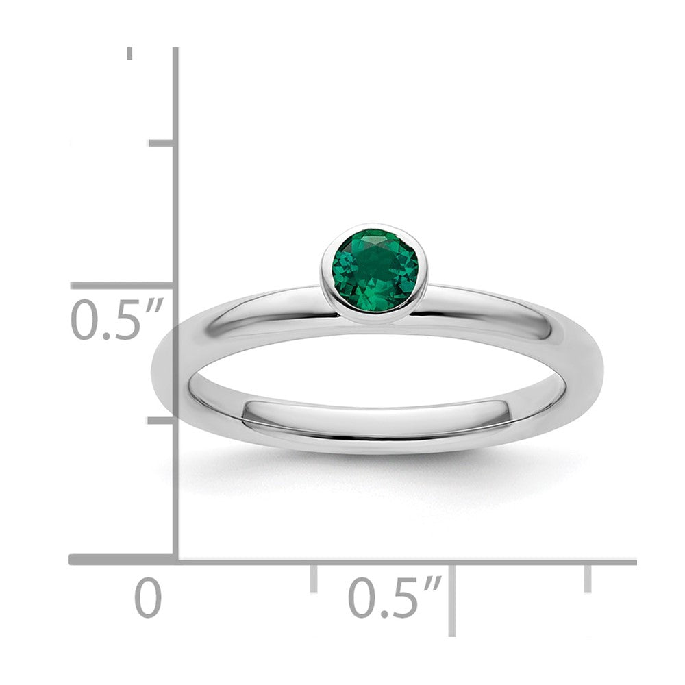 Sterling Silver Stackable Expressions High 4mm Round Cr. Emerald Ring Size -8